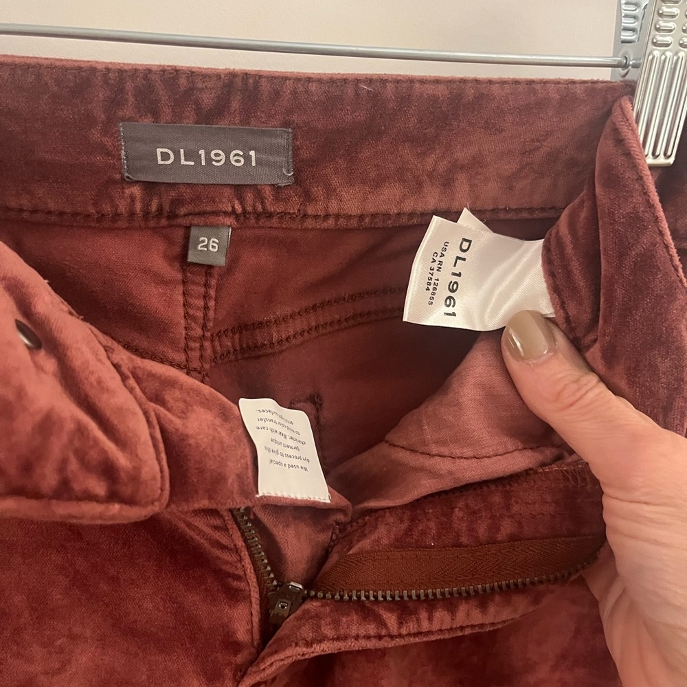 DL1961 Brick Red Skinny Velvet Pants
